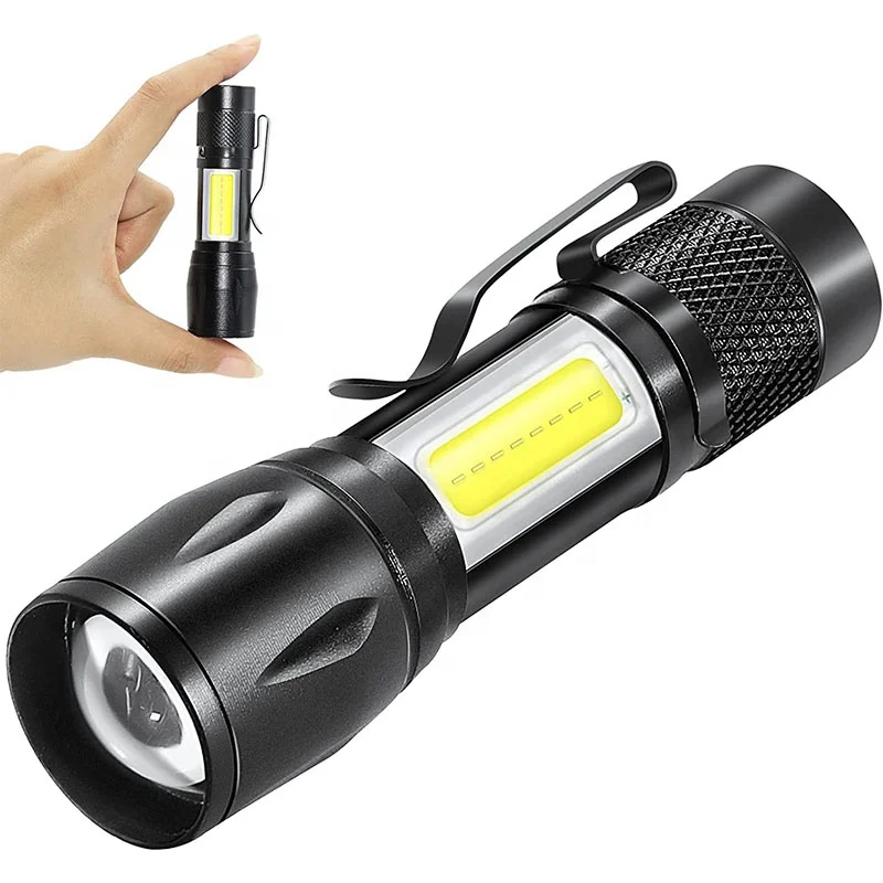 

Factory supply Super bright Tactical Pocket led cob Flashlight Aluminum zoom rechargeable Torch edc Mini Flashlight with clip