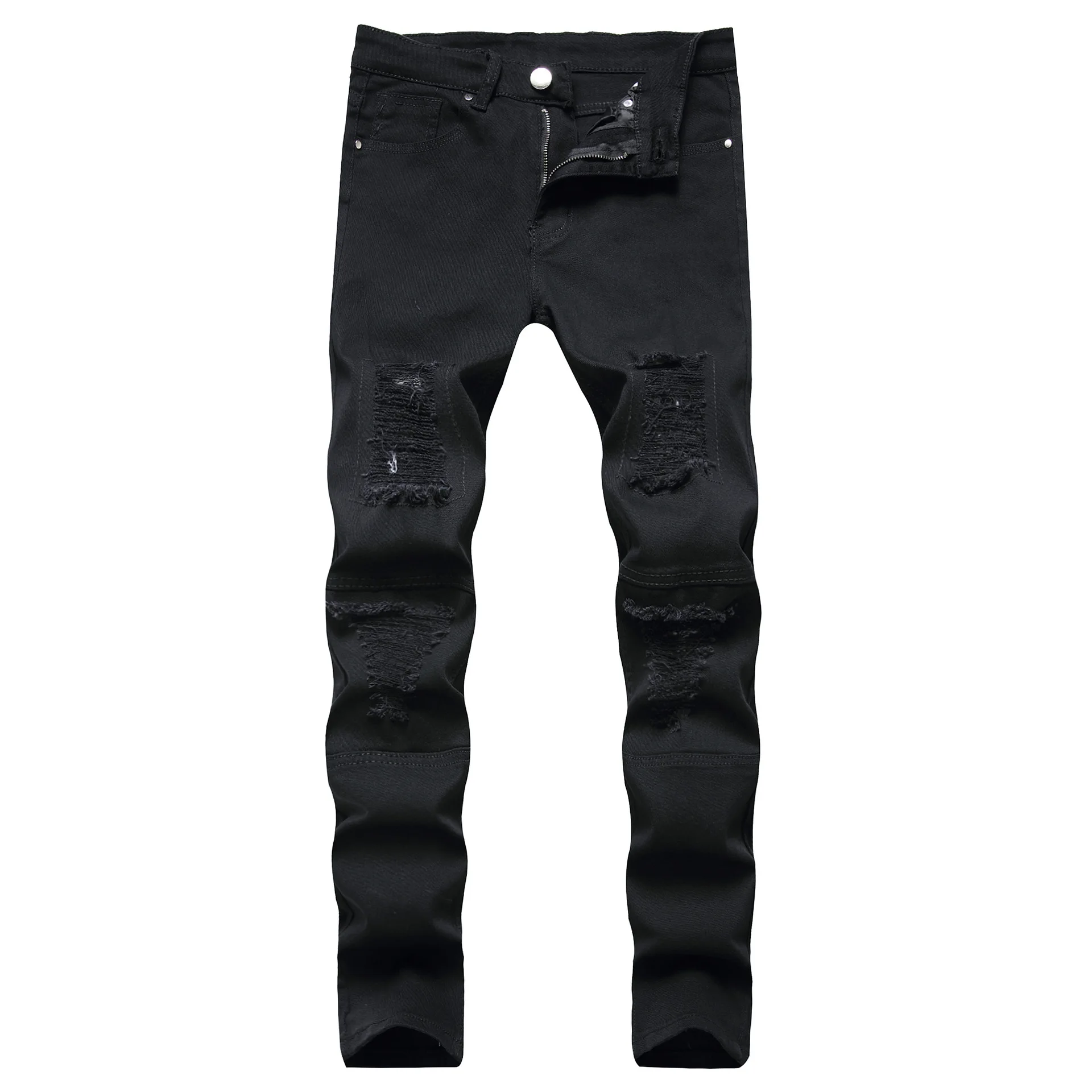 

Latest summer men ripped jeans slim stretch distressed denim pants skinny baggy men black jeans