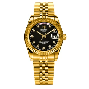 HOLUNS HLS001 Men Watches Luxury Top Brand Gold Diamond Role Quartz Stainless Steel Calendar Relogio Masculino Wrist Watch Clock 2