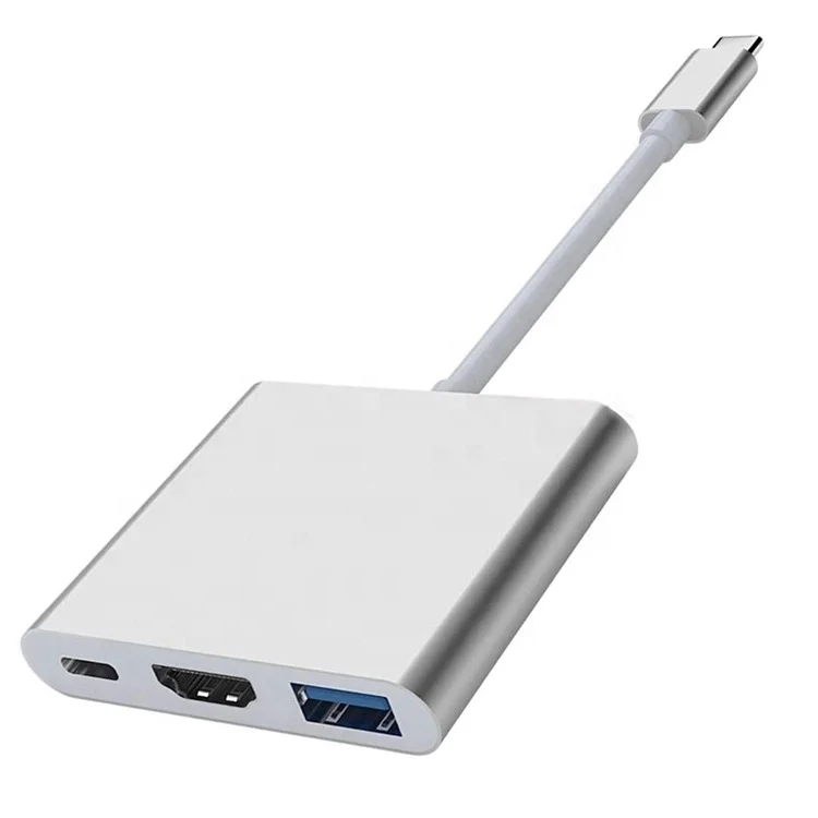 

WISTAR Type c Aluminum USB 3.1to HDMI/USB 3.0/type c female 3 Port USB HUB type c adapter, Silver