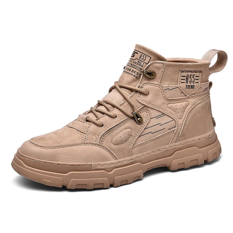 

Hiking Shoes Male British Style Shoes Korean Trend Desert Boots Autumn and Winter All-match High-top Shoes, Sand color+beige