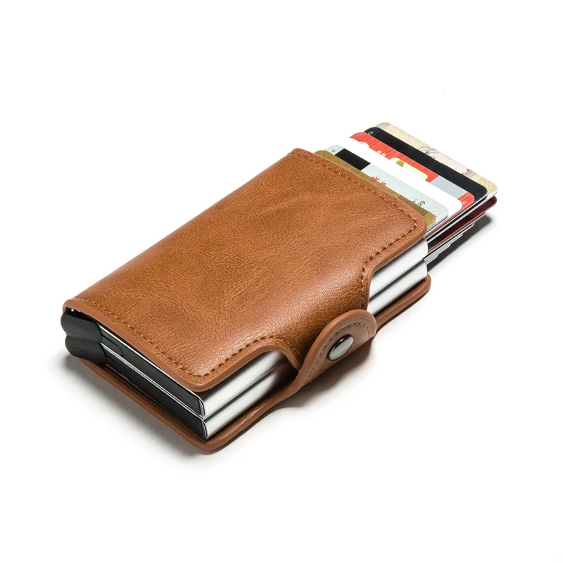 

new Double Aluminium Box RFID PU leather card holder wallet Metal money clip pop up slim minimalist wallet men rfid Card Holders