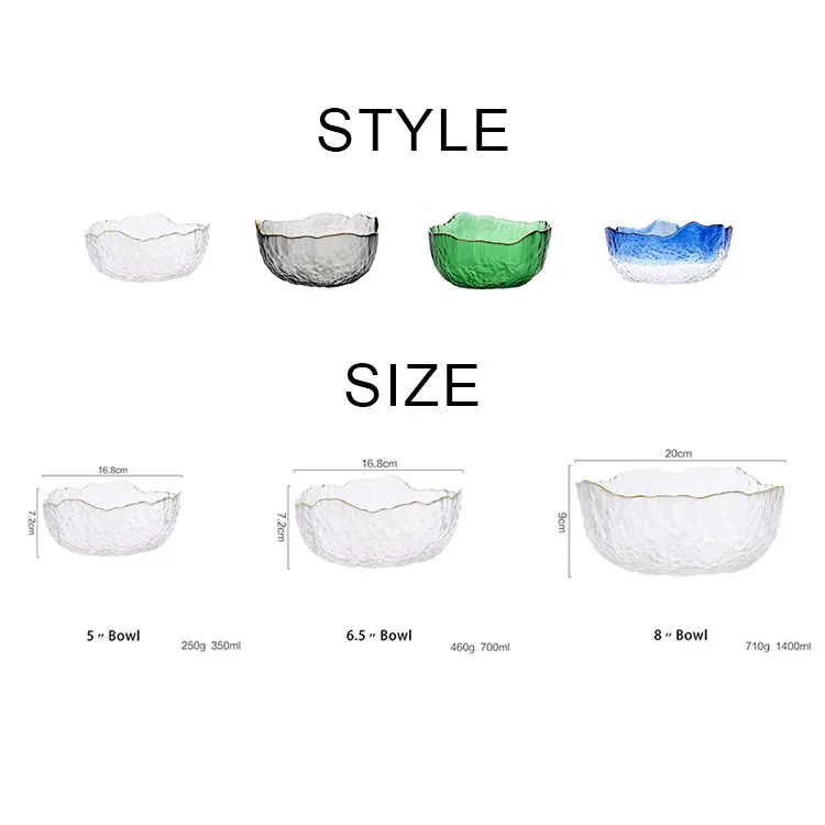 Manufacturer Modern Style Luxury Transparent Irregular Edge Glass Salad Bowl