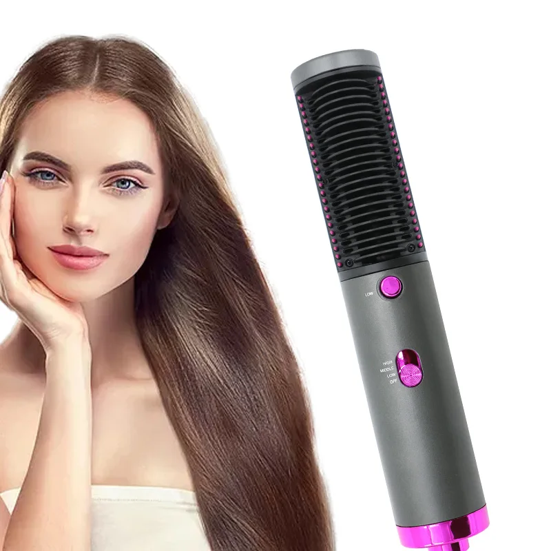 

Electric Hair Straightener Comb One Step Hair Dryer Hot Air Styling Brush, Pink