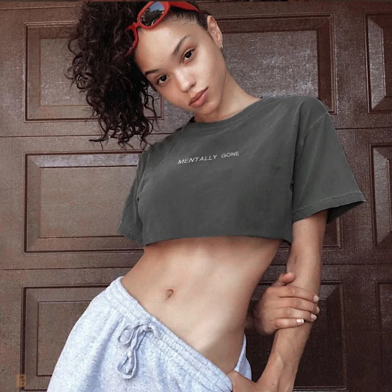 

Women Summer Short Sleeve Crop Top Cosmic Letter T-Shirt Navel Slim Vest Club Streetwear, Customized