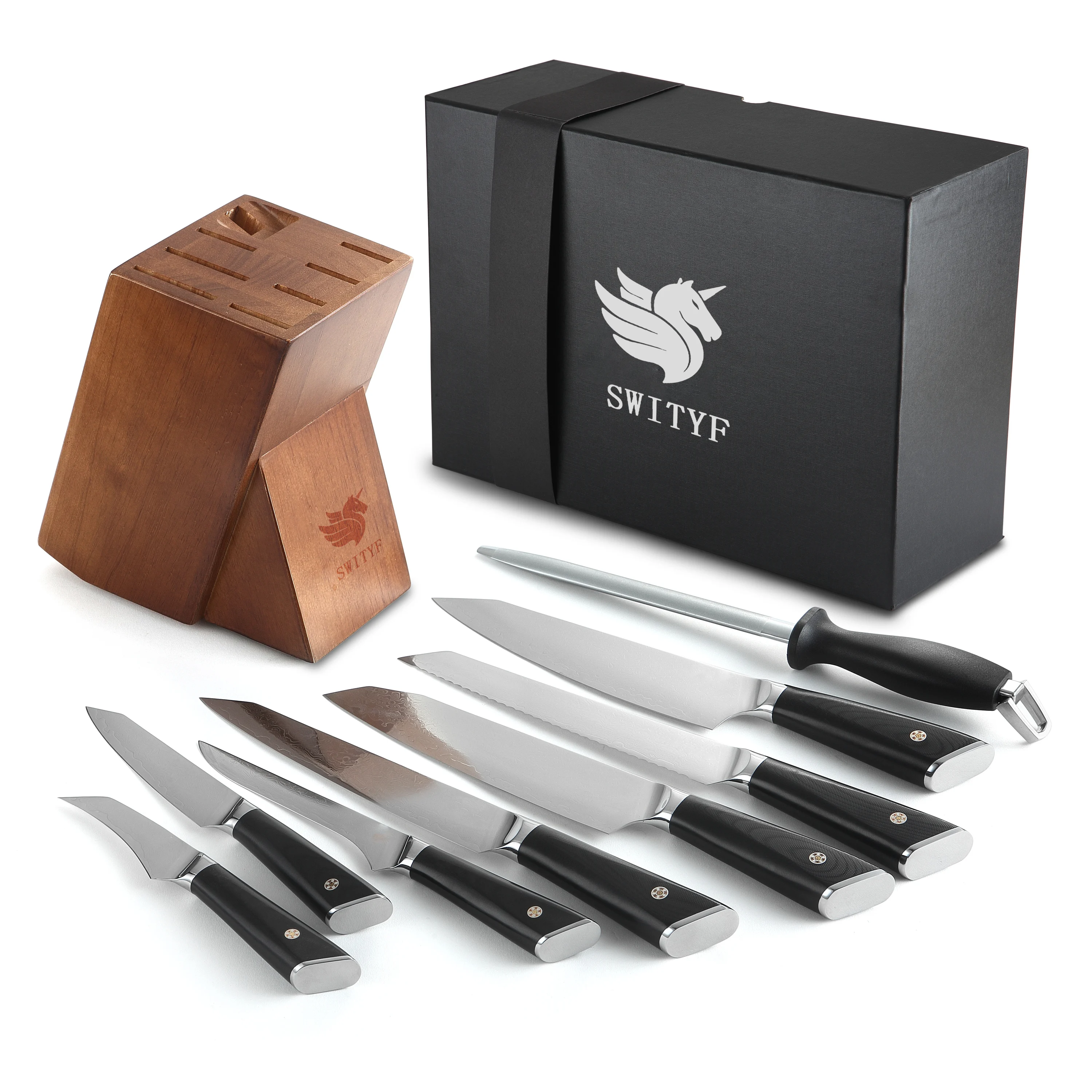 

Hot sale 67 layers VG10 steel Damascus block knife set