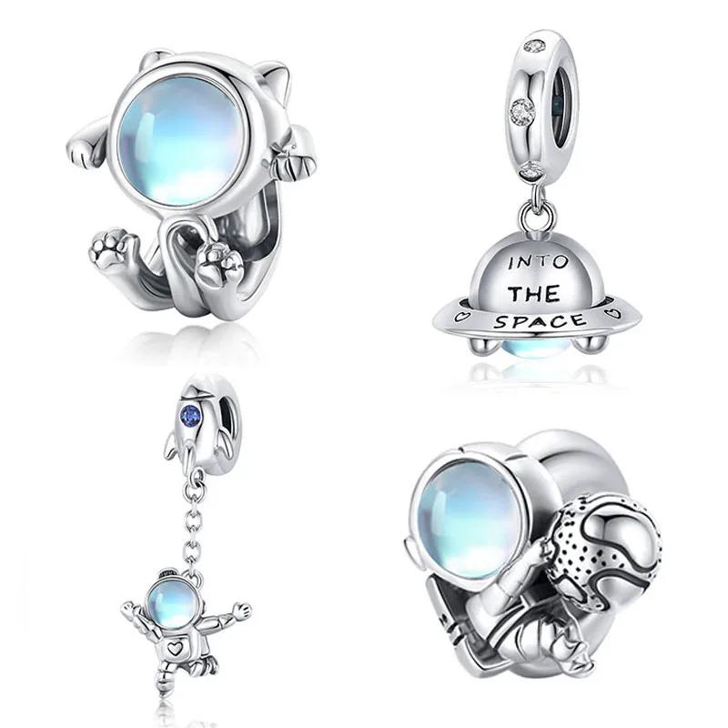 

New fashion moonlight stone jewelry 925 sterling silver spaceship charms