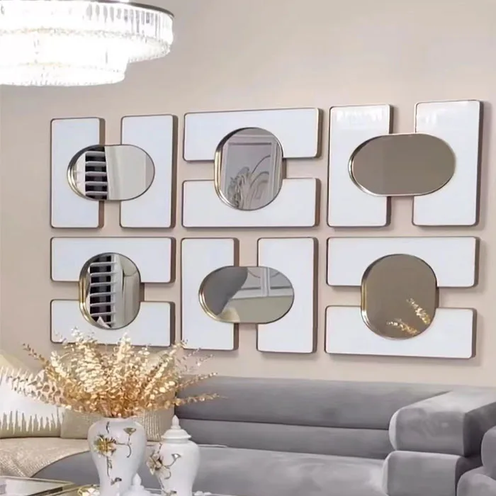 86.4CM New Nordic Modern Simple Iron Art Wall Hanging Light Luxury Three-Dimensional Creative Decoration Mirror Home