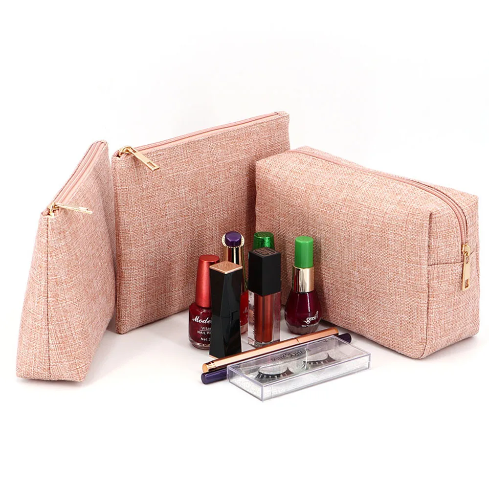 

Wholesale Eco Friendly Cosmetic Packaging Pink Linen Jewelry Pouch Make Up Bag Custom Blank Travel Cosmetic Bag Set for Gift, Straw, blue, light blue, rose, etc. customizable