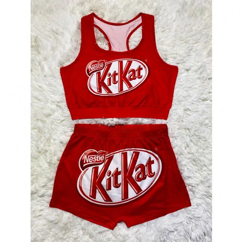 

New Fashion Summer High Waist Jogging Suit Two Piece Set Tank Top And Snack Biker Kitkat Shorts Two Piece Snack Short Sets