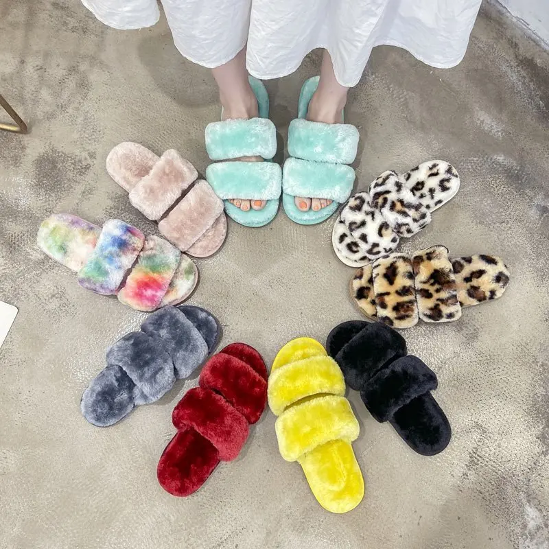 

plush slippers luxury furry ladies house 2021 fur slippers fuzzy designer fluffy slippers, Mix color is available