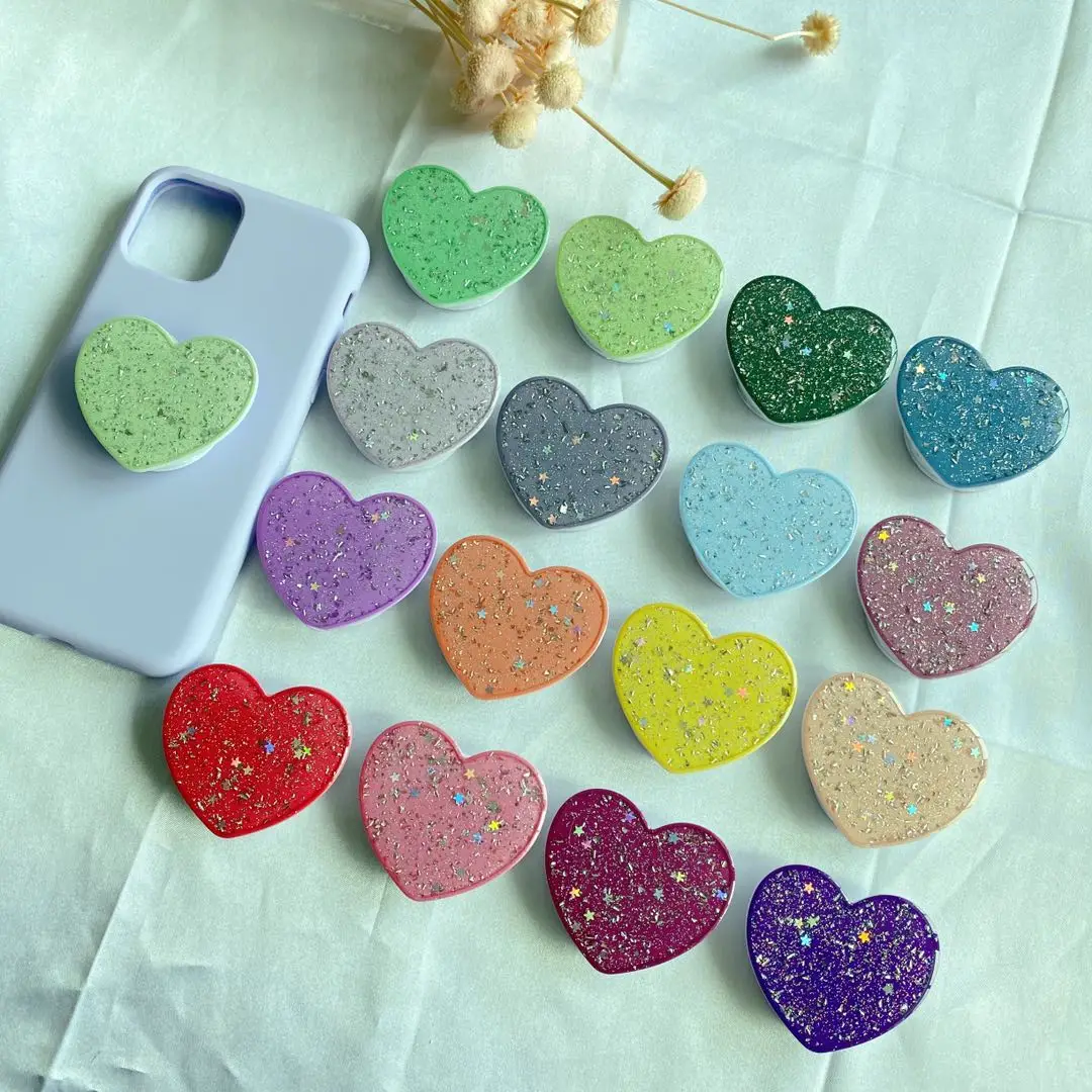 

Hot selling New cell phone accessories Glitter Power Heart Shape Universal Phone Finger Grip Holder