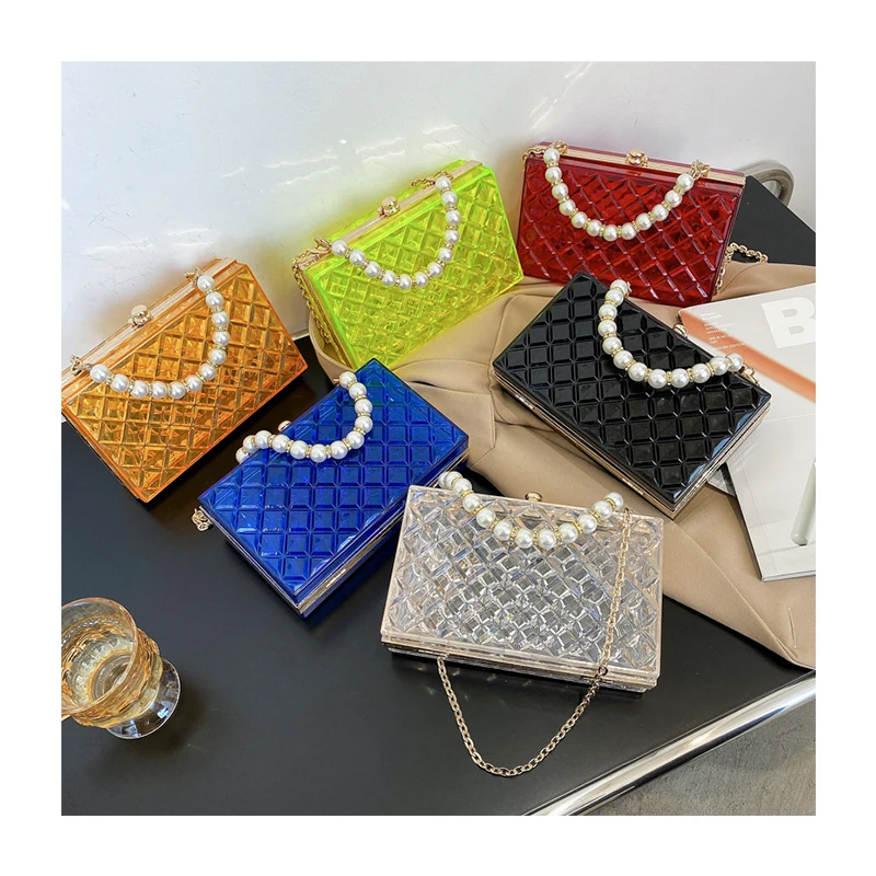 

Luxury Acrylic Evening Clutch Shoulder Purses 2021 Chains Clear Women Wedding Hand Bags Ladies Purses and Handbags