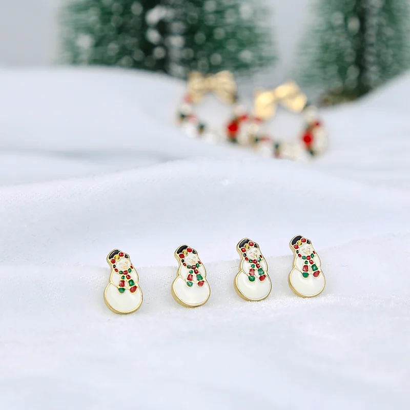 

Christmas Earrings Cute Gold Plated Snowman Enamel Stud Earrings For Women Jewelry, Gold color