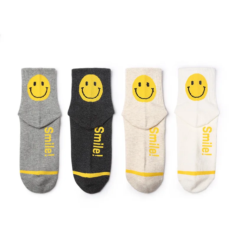 

Wholesale 100% cotton solid color smiley face socks for ladies