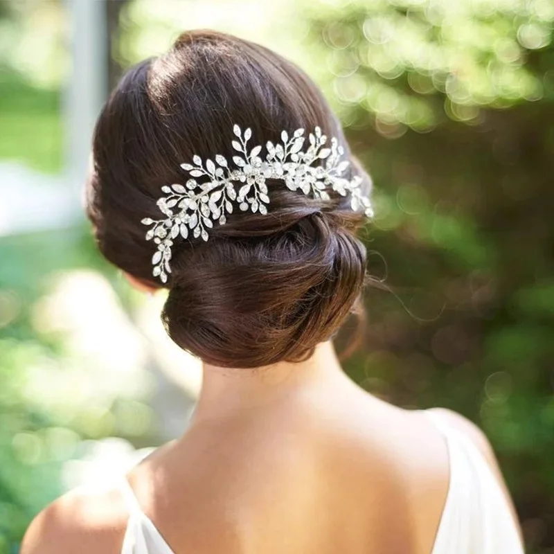 

Silver Color Hair Combs Hair Accessories Bridal Flower Pearl Crystal Wedding Headpiece, As picture show