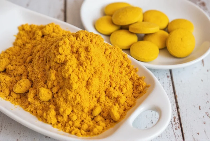 Turmeric supplement with black pepper and healthy fats on plate