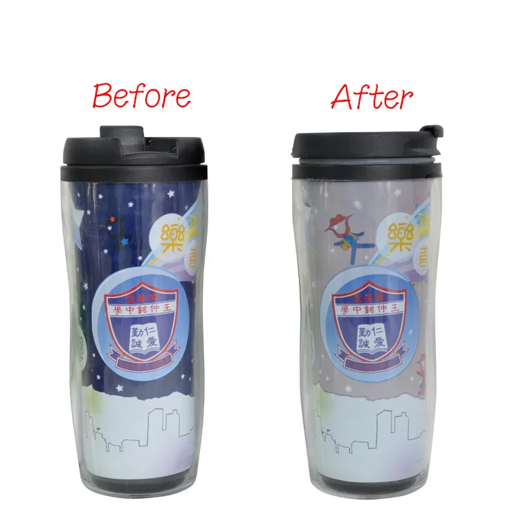 

Double wall Plastic Coffee Cup Insert Paper Color Change Travel Mug