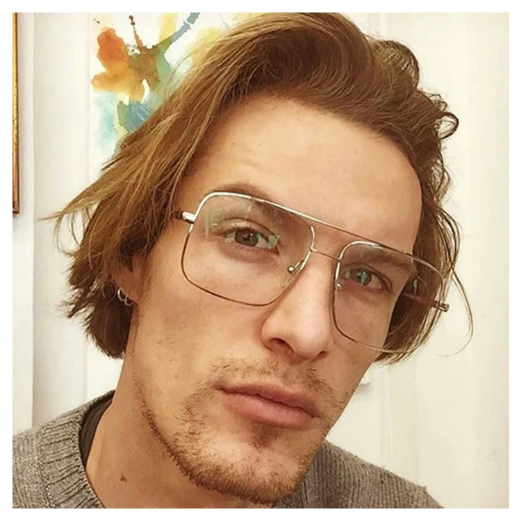 

Double bridge green blue lens fashion oversized metal men sunglasses, 9 colors