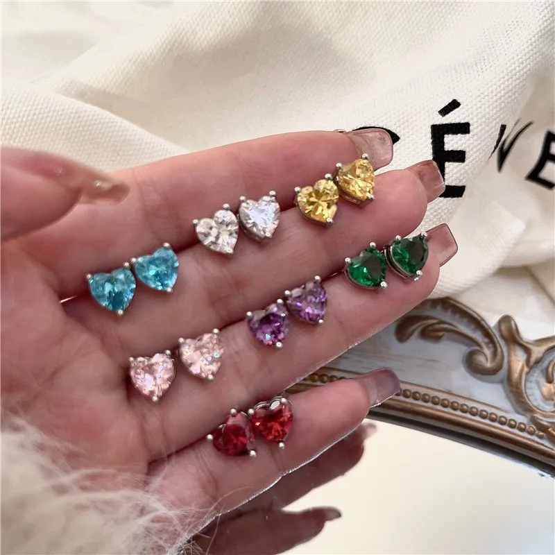 

Duoying OEM aretes geometric colorful crystal zircon earrings cute mini women heart earrings jewelry fashion stud earrings