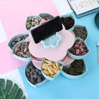 

Flower Shape Food Container Nut Fruit Plate Candy Box PP Material Double Layer party Snack Storage Box