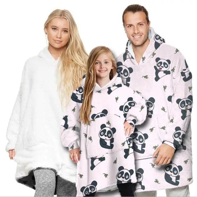 

2021 new avocado digital printing parent-child outfit oversized mink velvet lazy blanket hoodie apparel