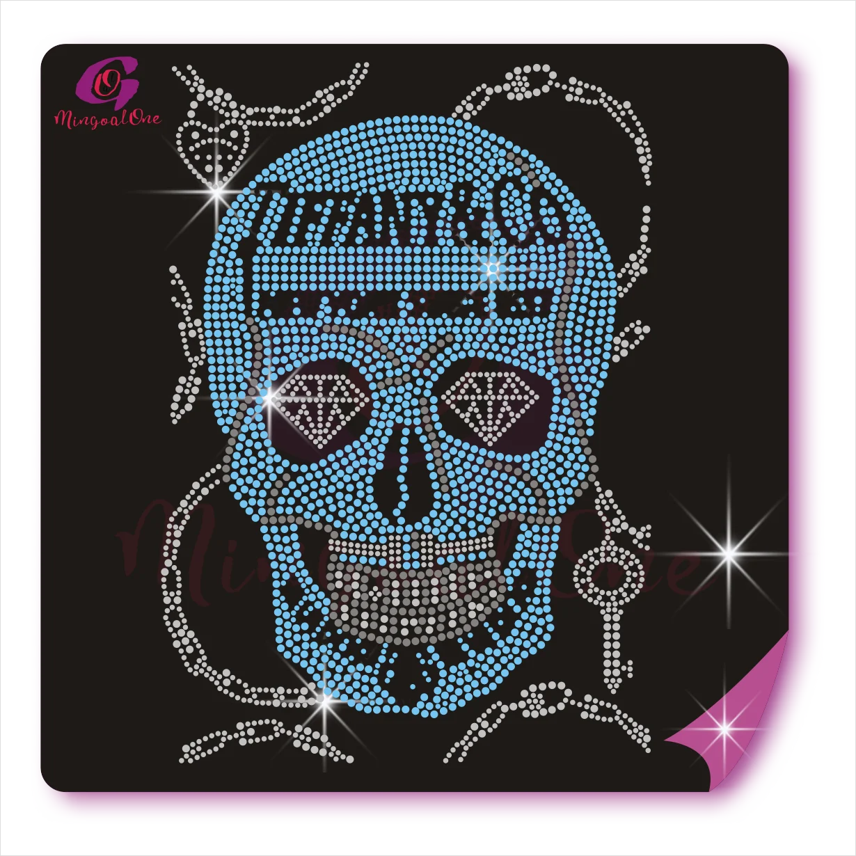 

Hot Sale Cool Skull Hotfix Rhinestone Transfer Popular Brand Pattern Rhinestone Heat Transfer Motif, Select from color chart