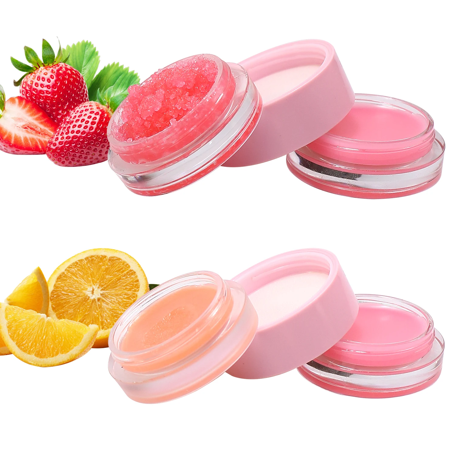 

Colorful Soft Round Bottle Lip Balm Make Your Brand Lip Plumper Lip Balm 2 in 1Lips Scrub Wholesale Fruit Flavor