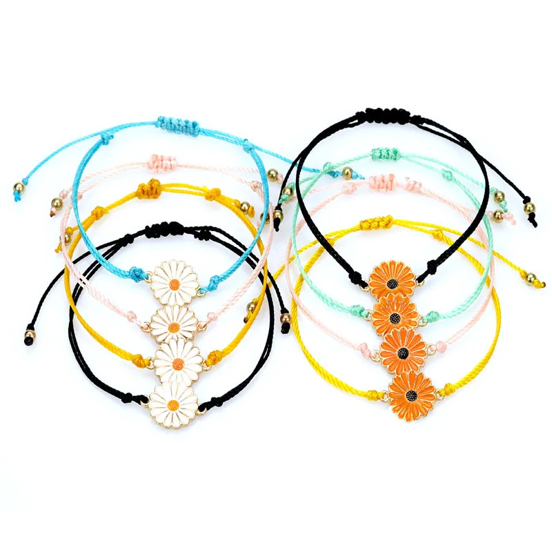 

Handmade Weave Bohemian Beaded Bracelet Oil Drop Daisy Chrysanthemum Sunflower Wax Rope Beach Bracelet For Amazon, Picture