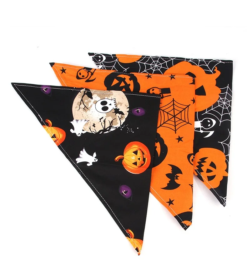 

New Pet Halloween Saliva Scarf Dog Bandana Cat Bat Spiderweb Pumpkin Collar Triangle Scarf