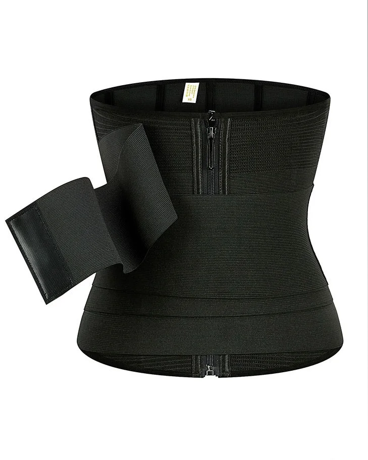 

Logo Custom Private Label Body Shaper Good Elastic Abdominal Wrap Outside With Inside Zipper Waist Trainer