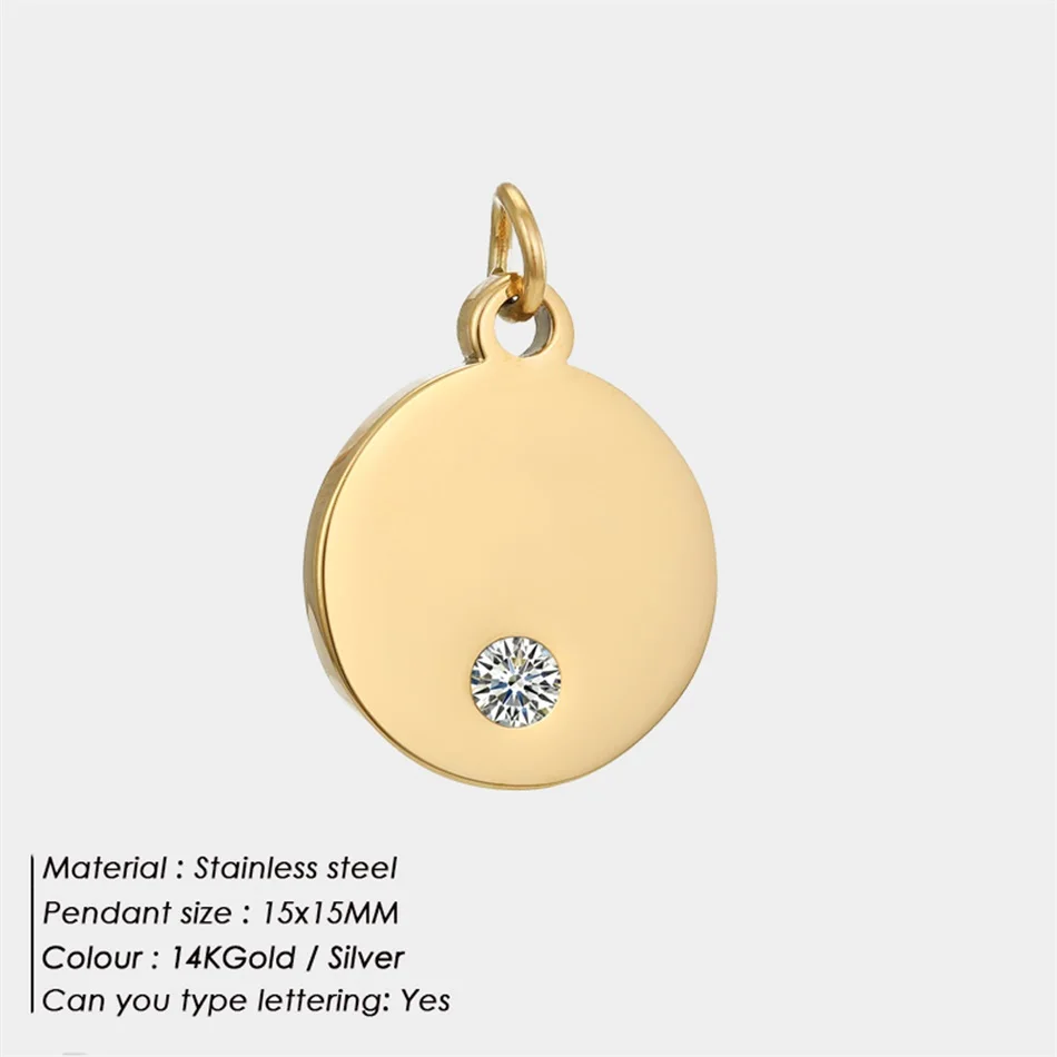 

Stainless Steel 14K Gold Plated Jewelry 15mm Crystal Zircon Blank Disc Pendant Necklace Making Accessories DIY Jewelry Findigs