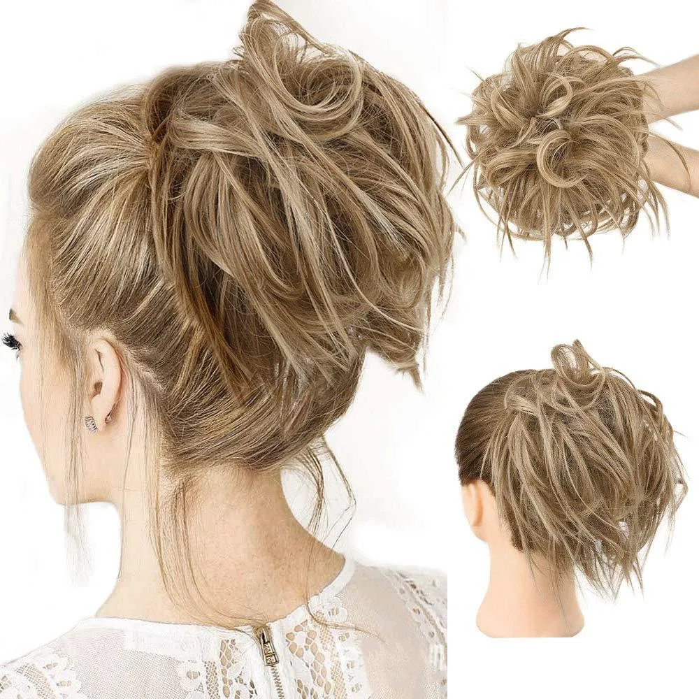 

Messy Bun Hair Piece Tousled Hair Extensions Curly Wavy Ponytail Hair Scrunchies With Elastic Band Synthetic Hairpiece Bun