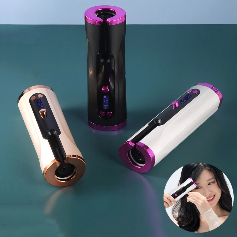 

Portable Cordless Automatic Hair Curler USB Rechargeable Curling LCD Display Waves Hair Curler, 3 color option