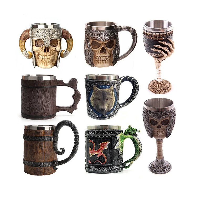 

Stainless Steel Retro Skull Resin Beer Mug Skull Halloween Decorative Mug