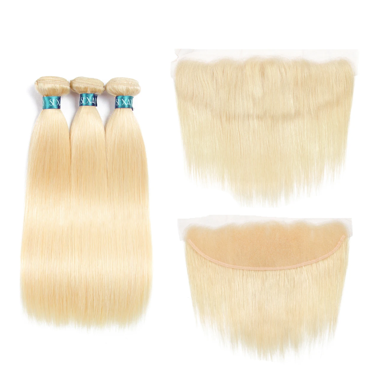 

613 Blonde Straight Wave 100% Virgin Brazilian Human Hair Bundles Cuticle aligned HD Transparent Lace Frontal and Lace Closure