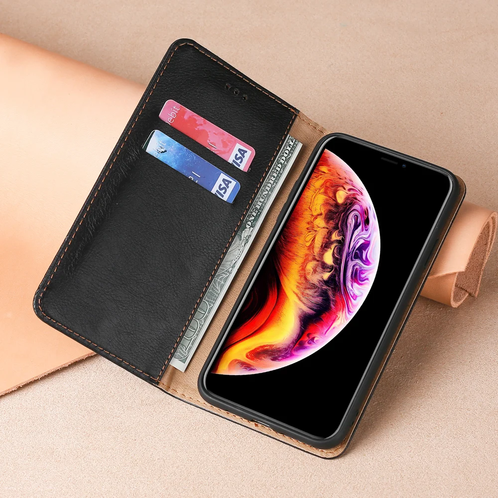 

SUNDO Custom Fashion Magnetic Card Flip Wallet Phone Case PU Leather Phone Cover for iPhone 12 11 Pro Max XR XS 6 7 8 Plus, Black/brown/blue/red/rose gold