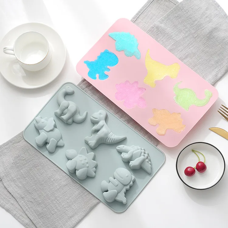 

Y2262 New 6 cavity dinosaur silicone candy chocolate molds for baking, White