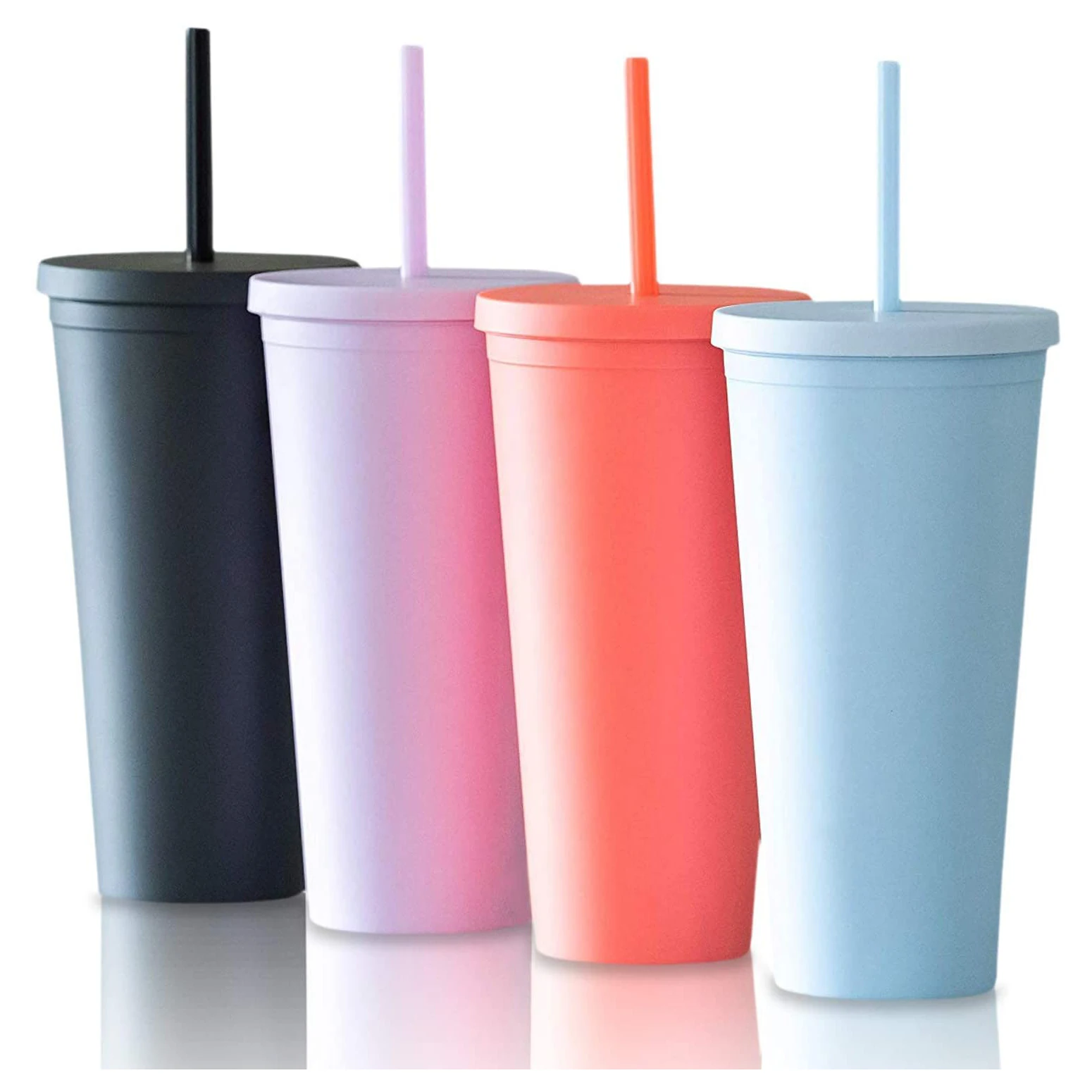 

24oz Pastel Colored Acrylic Cups Double Wall Matte Plastic Bulk Tumblers With Free Straw Cleaner/Lids and Straws