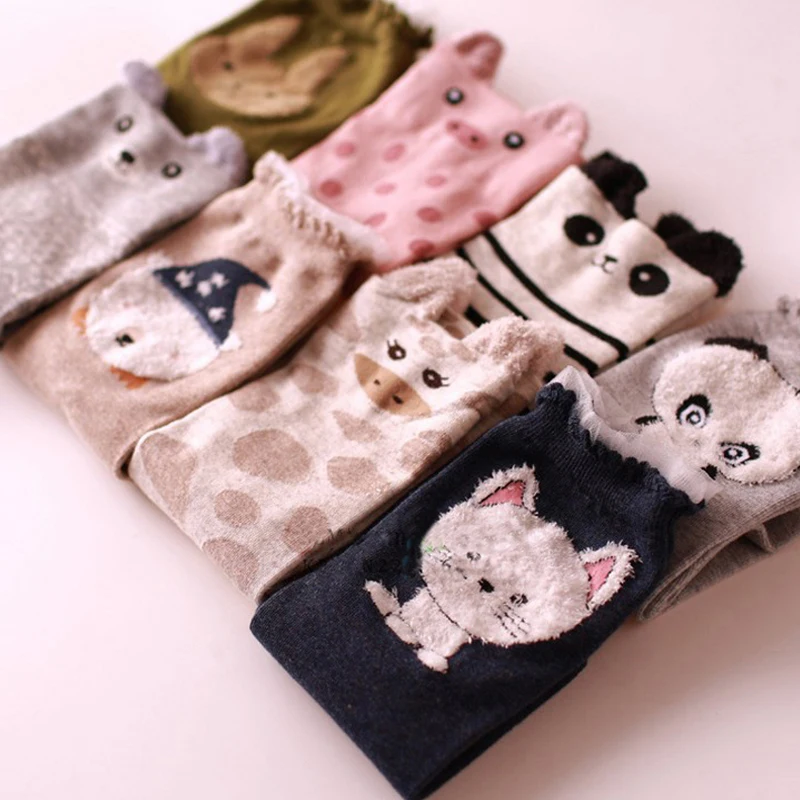 

2021 Cartoon Animal Mini Running Socks Pattern Dog Women'S Low Top Panda Bear Pig Giraffe Socks Cotton Midi Calf Short Socks, Picture shows