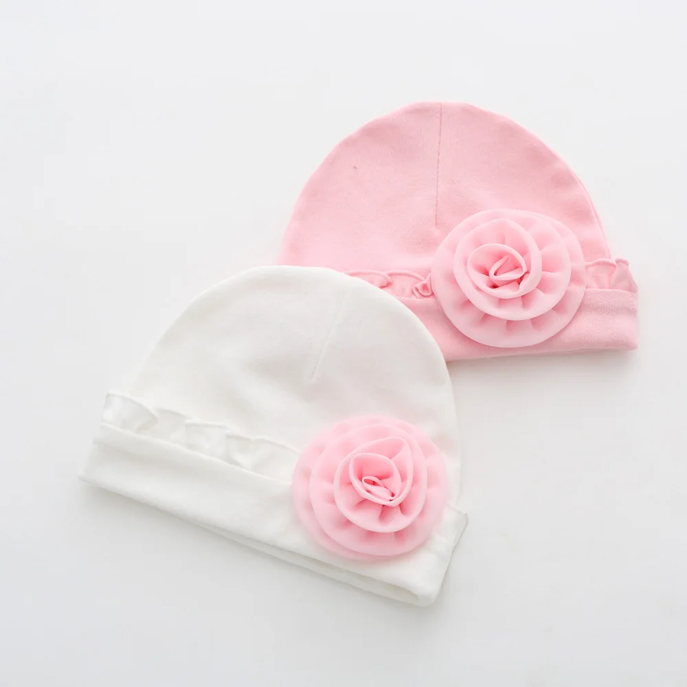 
High quality cute baby girl beanie floral applique baby hat infant cap 