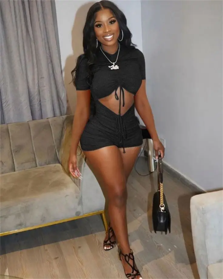 

TINA Amazon Best Design Hollow Out Drawstring Pleated Women Jumpsuits 2021 Sexy Jumpsuit