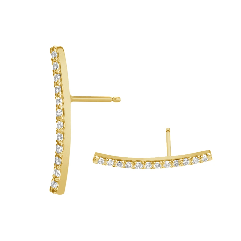 

18k gold plated trendy jewelry 925 sterling silver high polish Strip stud earrings with cubic zirconia for women party