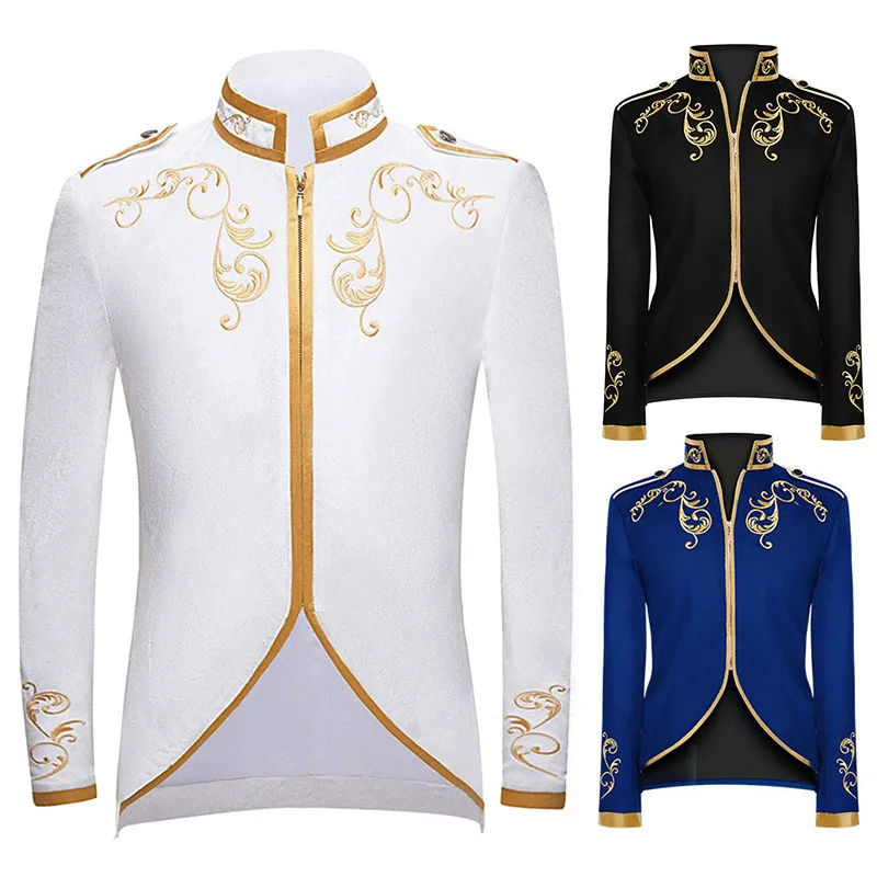 

S-3XL European and American Medieval Costume Retro Costume Stage Costume Prince Embroidery Men's Outwear Performance coat