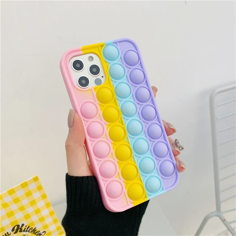 

2021 New Amazon Funny Soft Silicone Cover Rainbow Push Bubble Fidget Toy Pop It Phone Case For Xiaomi Redmi Samsung Android