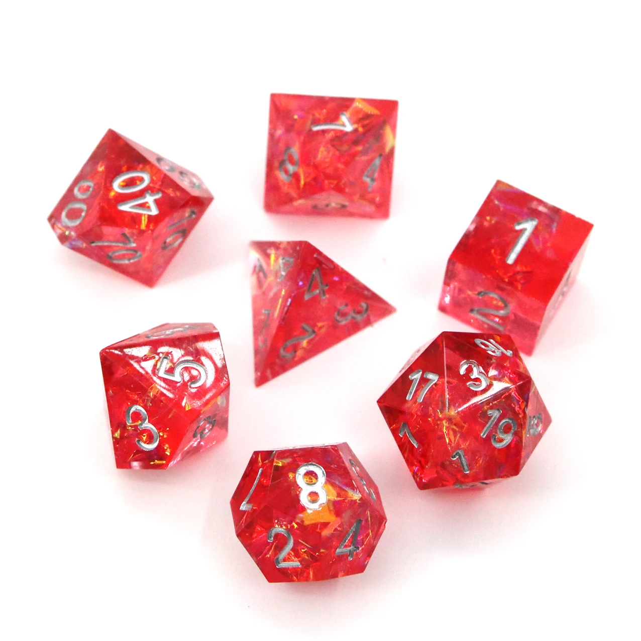 

custom board game beautiful transparent color engraved sharp edge polyhedral dice sets, Colorful