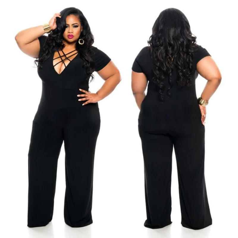 

Wholesale New Sexy Solid Color V-Neck Tie Hollow Out Sexy Jumpsuit
