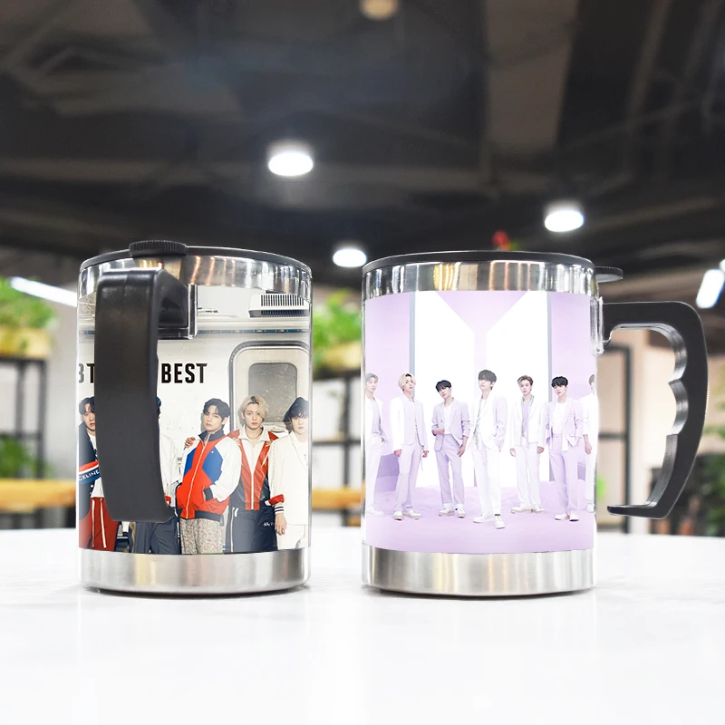 

Fashion Kpop Bulletproof boy BL GOT7 Thermo Coffee Stainless Steel Mug Warmer Thermos Cup With Handle, Black