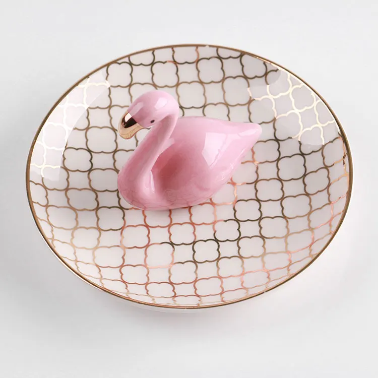 

Nordic style INS Flamingo Ceramic Jewelry Display Dish Home accessories Decoration Ring Tray Decorative
