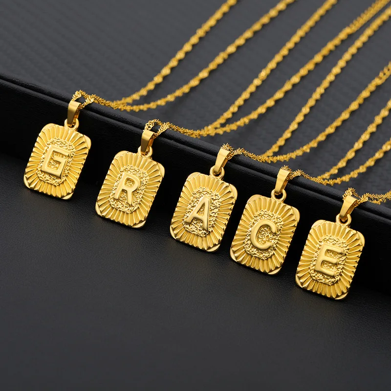 

18K Gold Filed Stainless Steal Rectangle Initial Necklaces Love Minimalist Initial 26 Letter Necklace Dainty